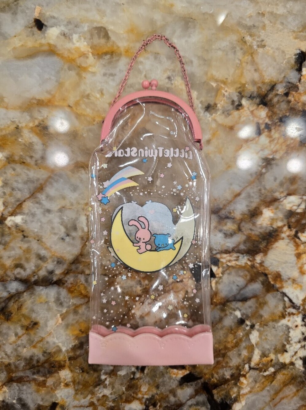 Vintage 1976 Sanrio Japan Little Twin Stars Clasp Case Vinyl Pink - Picture 2 of 5